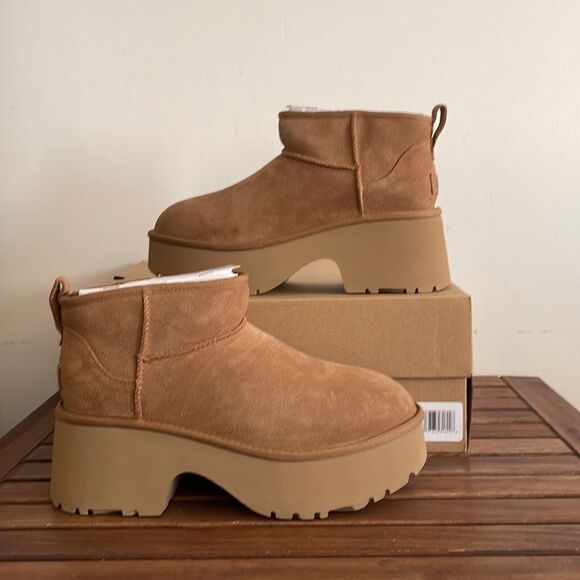 UGG Classic Ultra Mini New Heights Boots Chestnut USA Women Size 8/UK 6/EU 39 - Picture 4 of 13